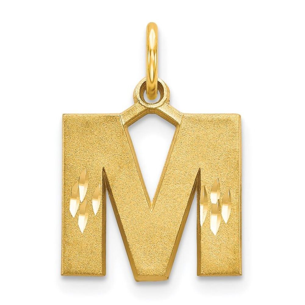 14k Yellow Gold, Julia Collection, Small Satin Block Initial M Pendant